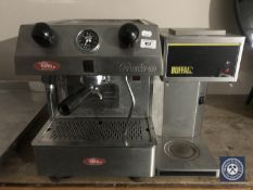 A commercial Fracino coffee machine together with a Buffalo coffee warmer