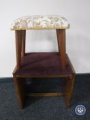 An Art Deco dressing table stool together with one other upholstered footstool