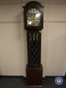 A reproduction mahogany Tempus Fugit regulator clock , height 195 cm.