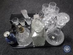 A tray of glass ware, decanter, sugar sifter,
