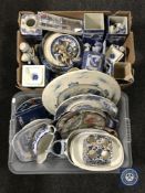 Two boxes of Ringtons caddies, oriental wall plates,