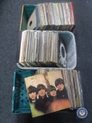 Three plastic crates of LP records - Neil Young, The Beatles,