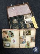 A vintage leather case of Victorian scrap book,