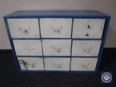 A workshop metal nine-drawer chest