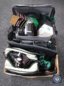 A box of camera bags and cameras - Praktica MTL5B, Praktica MTL5,