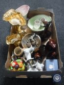 A box of Maling bowl, vases,