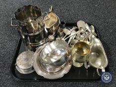 A tray of silver plate and flatware,