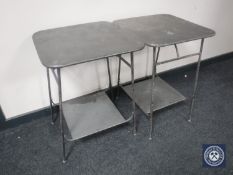 Two industrial metal two tier occasional tables