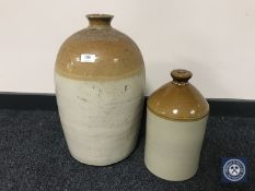 Two stoneware flagons, one with J.
