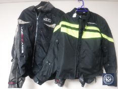 Two motorcycle jackets together with a thermal top