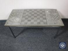A late 20th century chess board topped coffee table