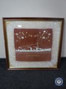 A 20th century framed lace and embroidered panel depicting HMS Sportive