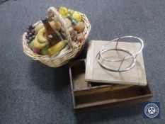 A wicker fruit basket,