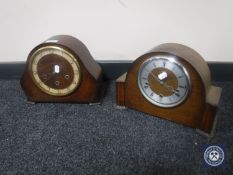 Two oak cased Smiths mantel clocks