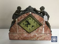 A continental Art Deco marble mantel clock