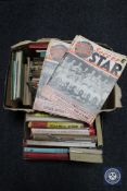 Two boxes containing mid 20th century books and annuals including the Dennis Compton cricket annual,