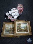 A tray of pair of Maling Peony Rose shallow dishes, Arthur Wood lustre vase,