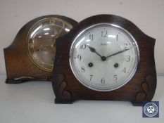 Two oak cased mantel clocks by Smith and Bentina