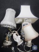 Five assorted table lamps (four with shades)