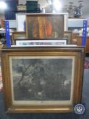 Eleven assorted continental antiquarian framed prints,