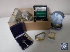 A box of enamelled badges, lady's Rotary wristwatch,