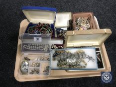 A tray of costume and silver jewellery