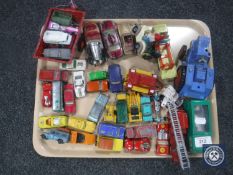 A tray of mid 20th century and later play worn die cast vehicles,