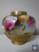 A Royal Worcester hand-painted gilded pot pourri vase,
