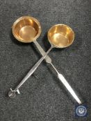 Two antique brass long-handled pans