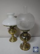Two brass Duplex oil lamps