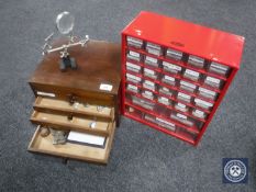 A 20th century mahogany desk top six-drawer chest together with a contemporary multi-drawer chest