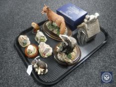 A tray of five Border Fine Arts and Country Artists animal figures, three Lilliput Cottages,