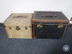 Two early 20th century leather trimmed luggage cases