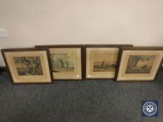A set of four 19th century oak framed hand-coloured engravings depicting hunting scenes.
