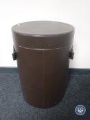 A brown leather linen box with lid