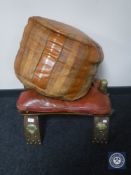 A leather topped camel stool and Moroccan leather footstool