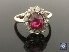 A late Victorian ruby and old-cut diamond cluster ring,