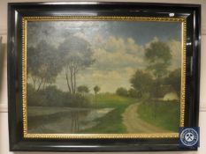 Continental school, a country track, oil on canvas, 77cm by 55cm, dated 1907.