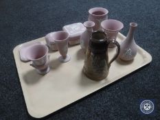 A tray of antique Royal Doulton stoneware jug,