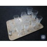 A tray of fourteen assorted Waterford Crystal glasses