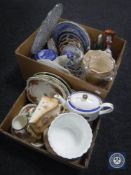 Two boxes of Coalport planter, Ringtons teapot, caddy, cheese dish and cover,