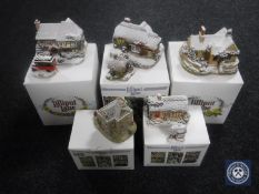 Five boxed Lilliput Lane cottage ornaments - Santa's Grotto, Schools Out for Christmas,