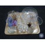 A tray of five Edinburgh Crystal sherry cases, Caithness vases,