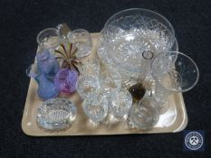 A tray of five Edinburgh Crystal sherry cases, Caithness vases,