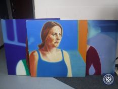Three unframed canvas - female portrait studies