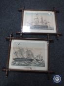 A pair of continental colour engravings depicting ships,