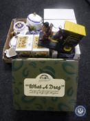 Two boxed Ringtons ornaments "What a Drag" and a box of boxed and unboxed Ringtons teapots,
