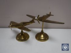 Two brass model spitfire on stands