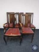 A set of four mahogany dining chairs together with a Queen Anne style armchair