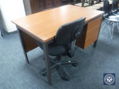 A Project teak effect and metal desk fitted three drawers together with a swivel chair